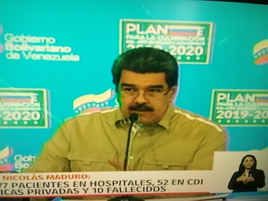 Maduro reporta tres nuevos casos de COVID-19 y sospecha de oposición por foco en Nueva Esparta