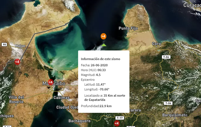 Sismo de magnitud 4,5 se sintió en Falcón y Zulia este #26Jun