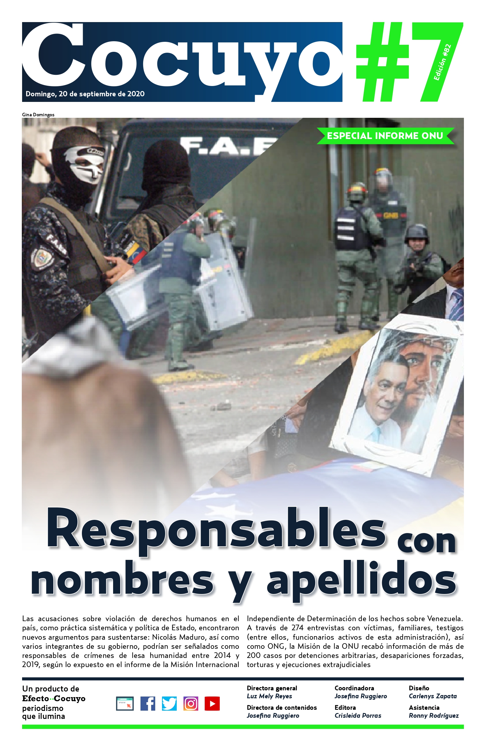 Portada edición 82 del Cocuyo #7: Responsables con nombres y apellidos