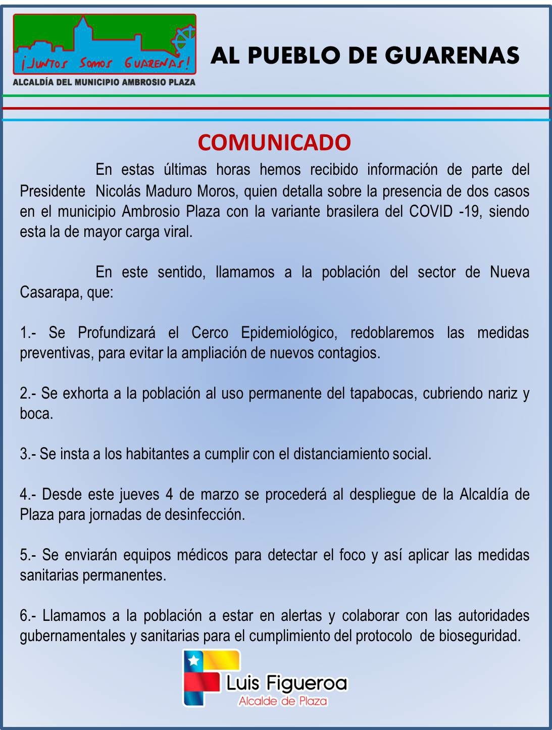 Cerco epidemiológico en Nueva Casarapa se limitó a la limpieza de un sector