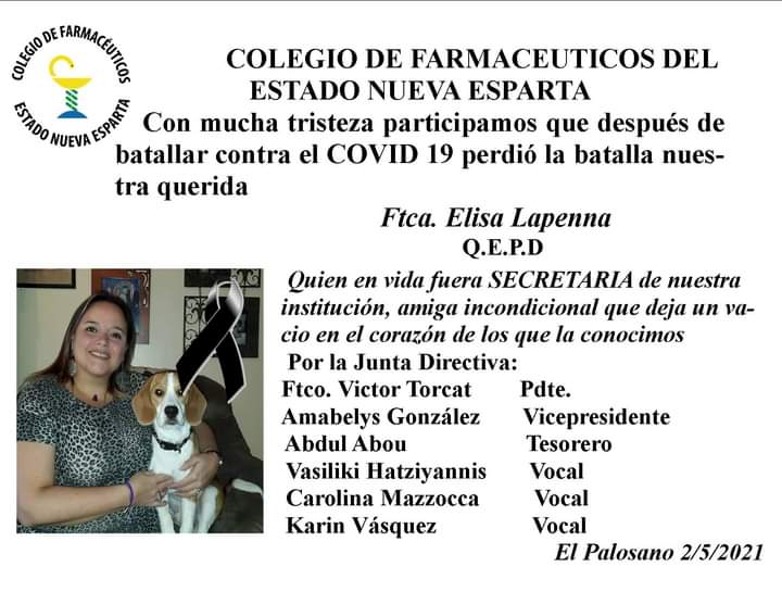 Era Secretaria del Colegio de Farmacéuticos de Nueva Esparta