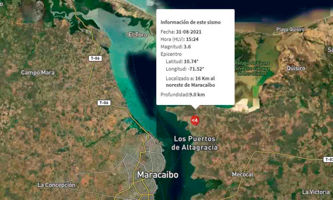 Sismo de magnitud 3.6 se registra en Maracaibo este #31Ago
