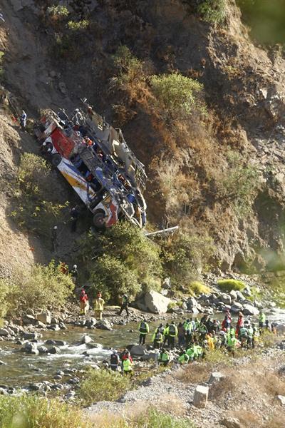Suben a 33 los muertos del autobús que se estrella y cae barranco en Perú