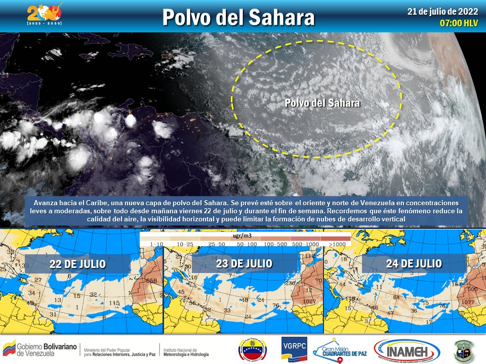 Concentraciones del polvo del Sahara en Venezuela desde este viernes 22 de julio