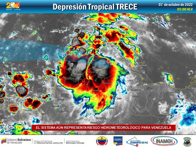 Depresión tropical trece llegó a zona continental venezolana y provocará lluvias en occidente