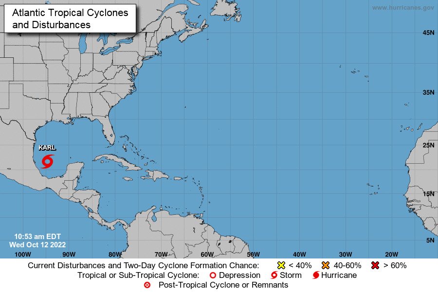 El Centro Nacional de Huracanes (NHC) de EE.UU. señaló que la tormenta estaba localizada a las 12.00 horas GMT a 170 millas (275 km) al este noreste de Tuxpan y alrededor de 185 millas (300 km) al noreste de Veracruz.