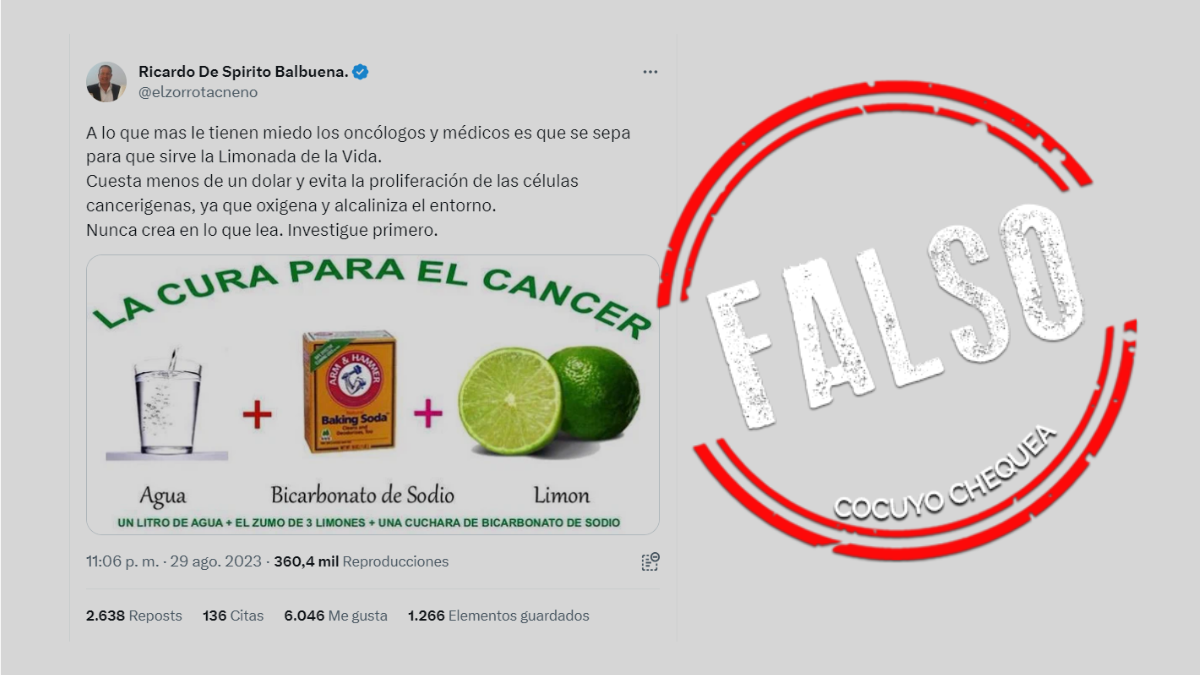 ¿La combinación de agua con jugo de limón y bicarbonato de sodio cura el cáncer?
