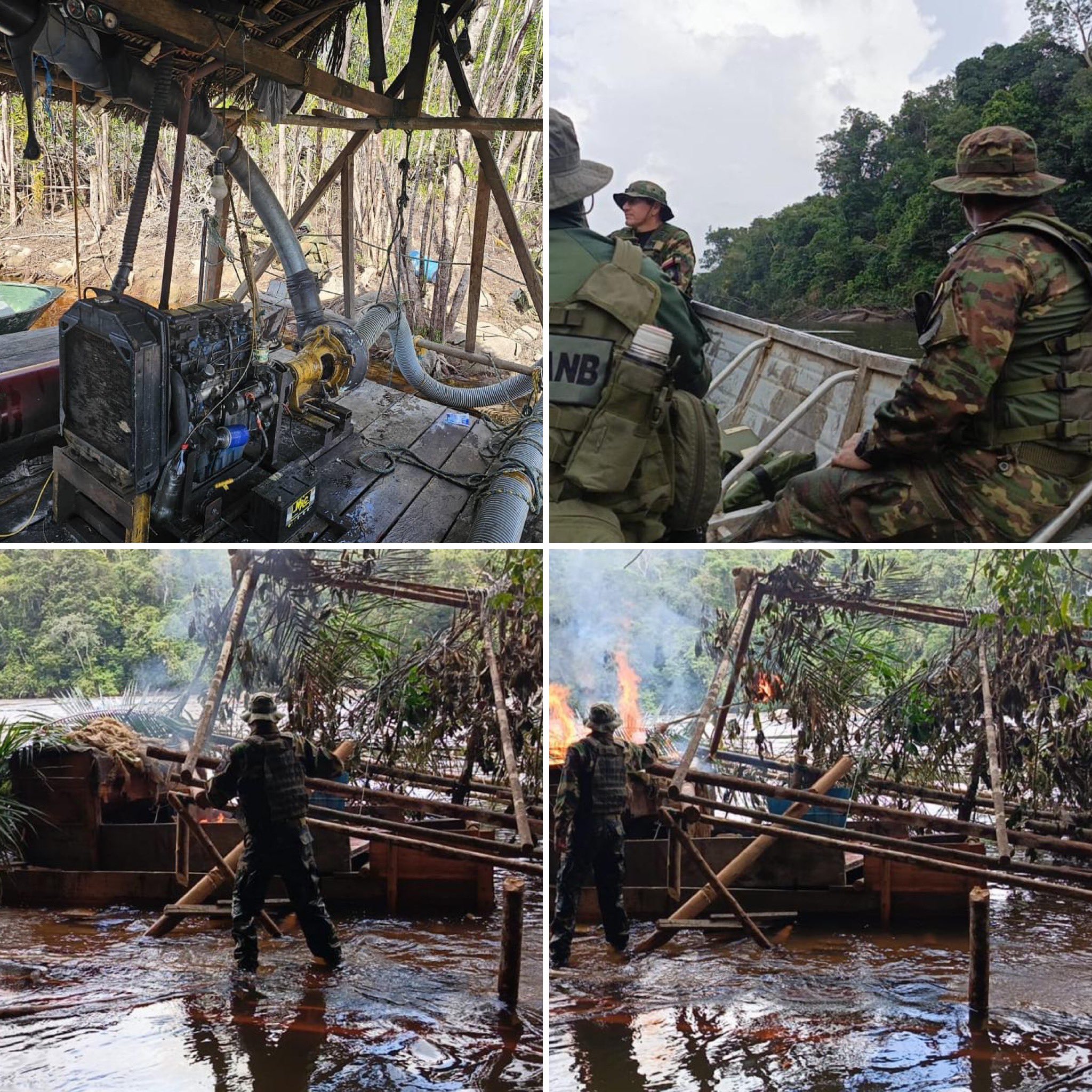 Militares destruyen balsas y campamentos de minería ilegal en Amazonas