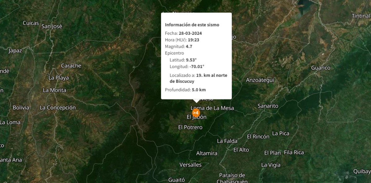 Sismo de magnitud 4.7 se siente en Portuguesa, Lara, Mérida y Zulia
