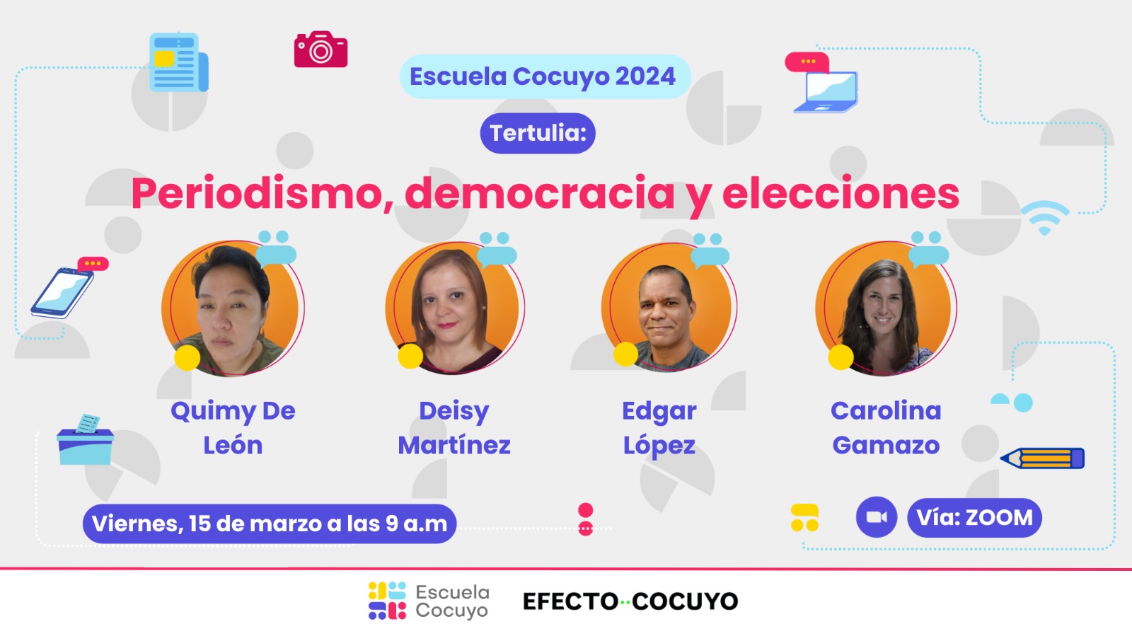 segunda tertulia de la Escuela Cocuyo 2024: Periodismo, democracia y elecciones