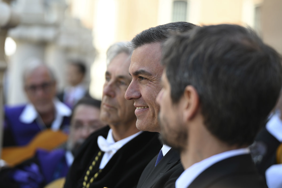 Pedro Sánchez en un acto en la ceremonia de entrega de Premio Cervantes