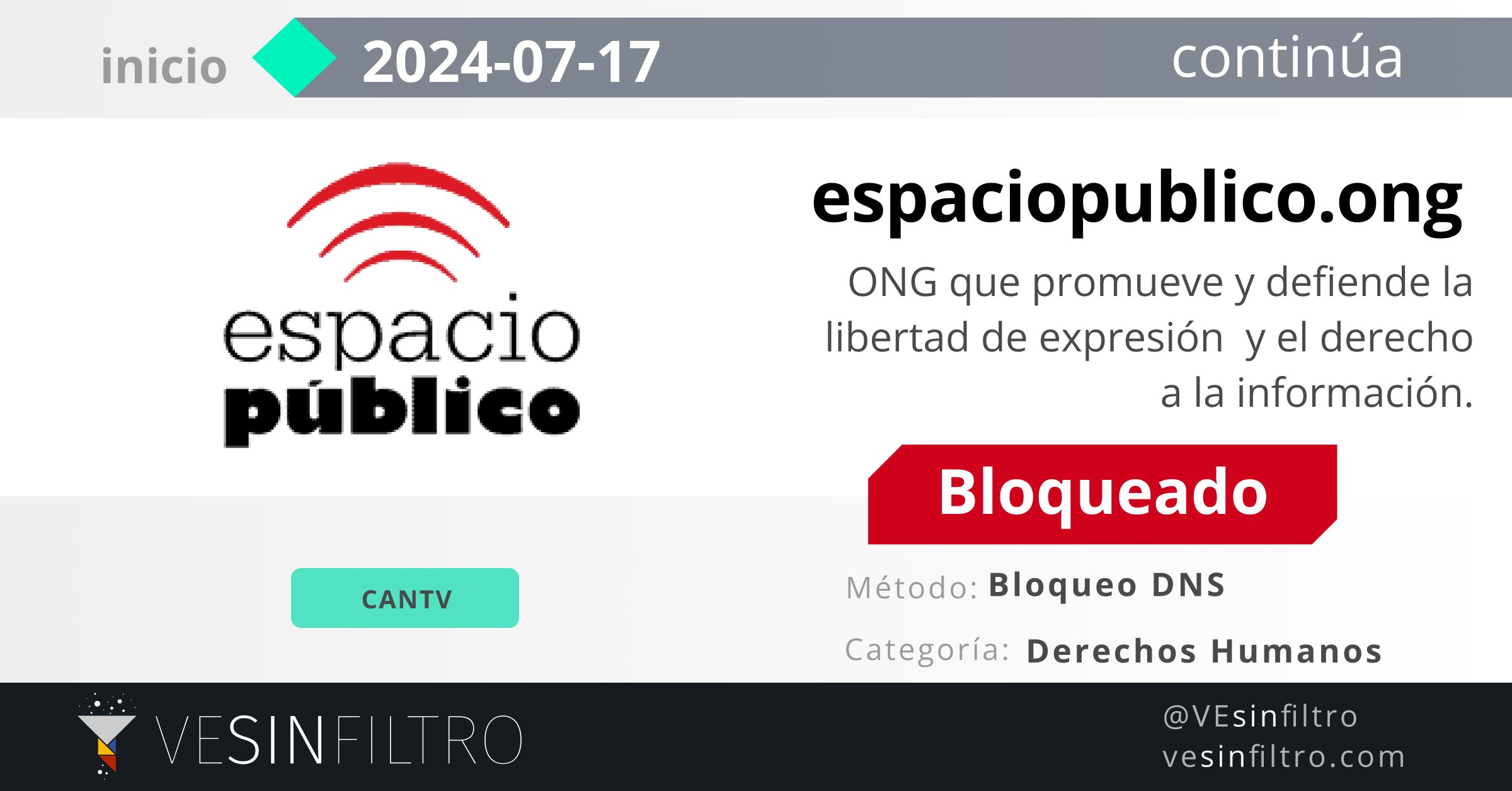 VE Sin Filtro reporta bloqueo de Espacio Público desde Cantv