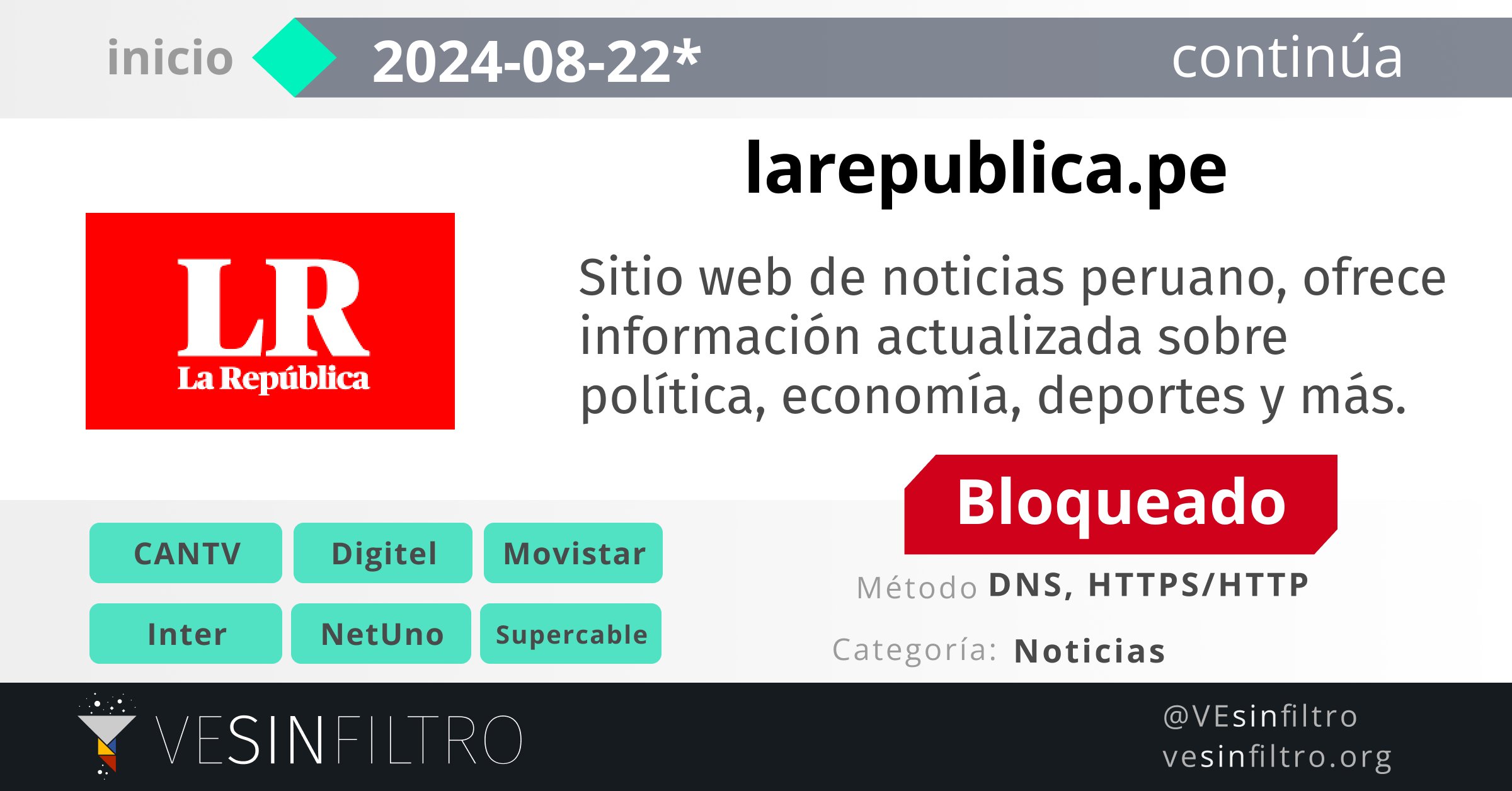 Bloquean sitio web del diario La República de Perú en Venezuela