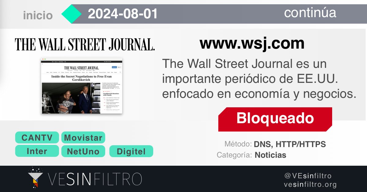 Bloquean The Wall Street Journal en Venezuela