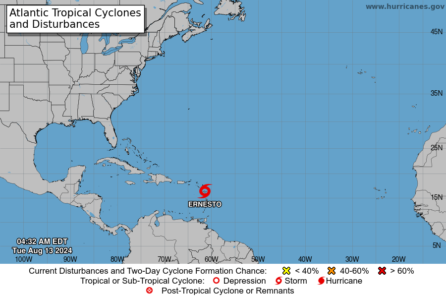 Tormenta tropical Ernesto dejará lluvias fuertes en Venezuela