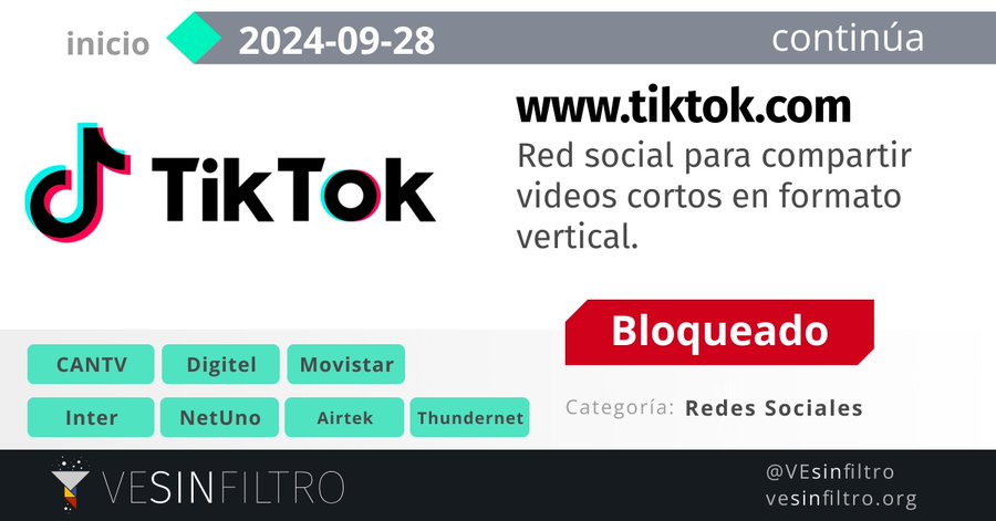 Reportan bloqueo de Tik Tok en Venezuela este 28 de septiembre