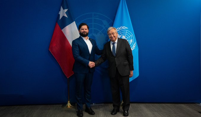 Boric y Guterres abordan las crisis de Venezuela y Haití en la Asamblea General de la ONU