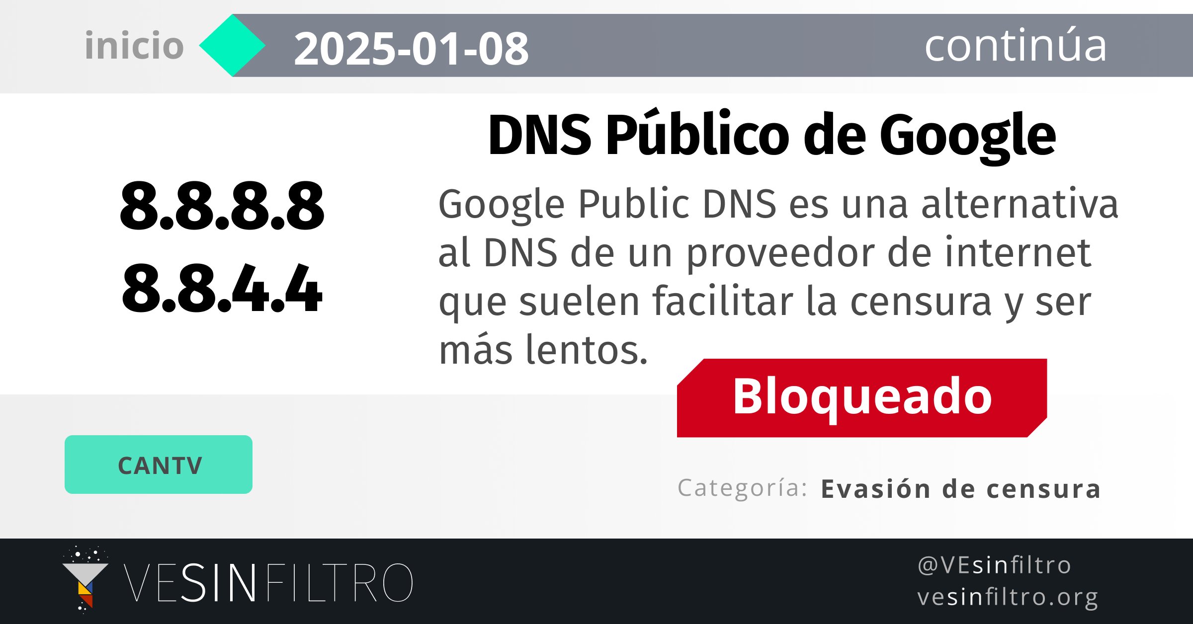 Cantv bloquea DNS de Google, denuncia VE Sin Filtro
