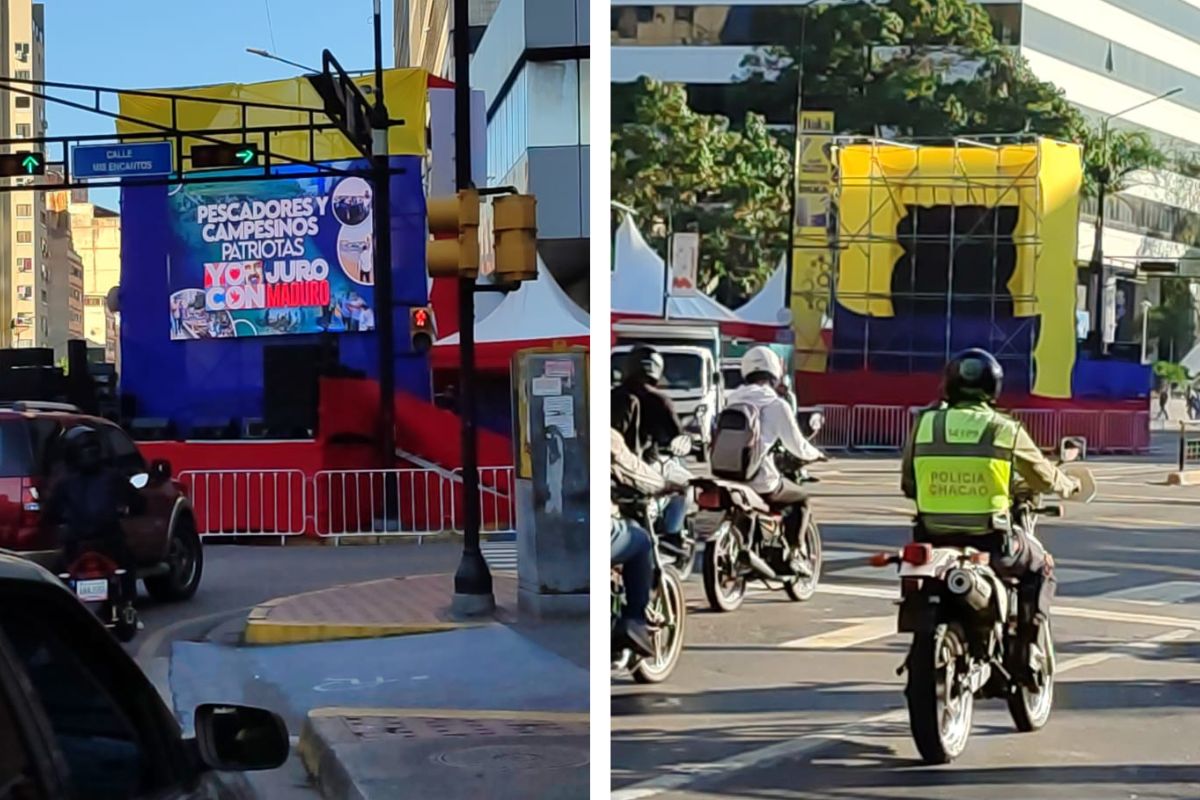 Chavismo coloca tarimas en puntos de concentración opositora