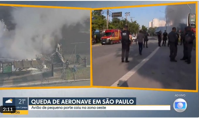 Avioneta se estrella sobre un autobús en una vía pública de Sao Paolo