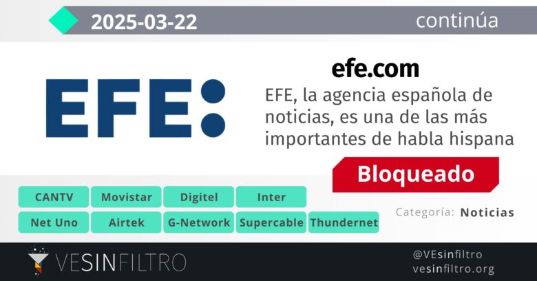 VE Sin Filtro reporta bloqueo de la web de la agencia Efe en Venezuela