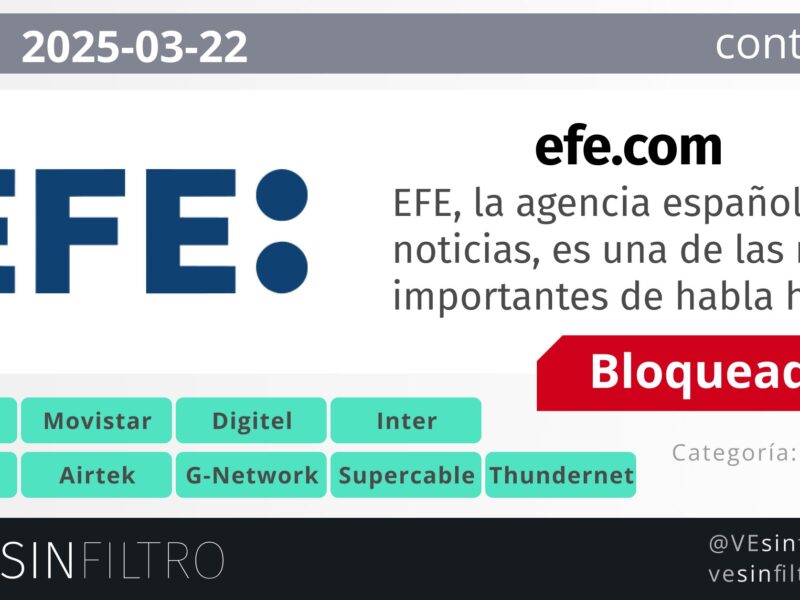 VE Sin Filtro reporta bloqueo de la web de la agencia Efe en Venezuela