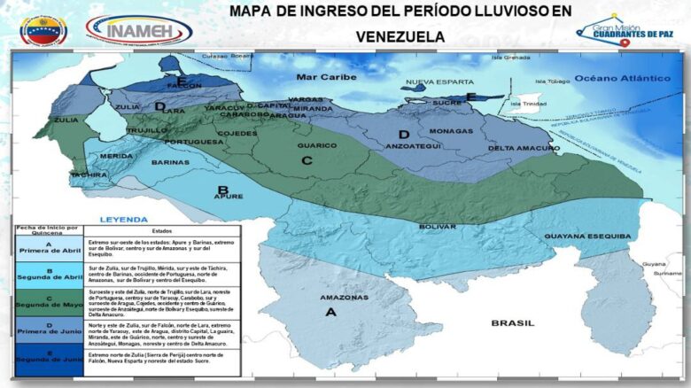 Inameh estima lluvias este 3 de abril en zonas de Venezuela