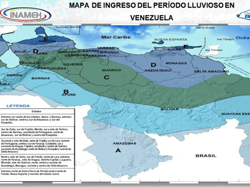 Inameh estima lluvias este 3 de abril en zonas de Venezuela
