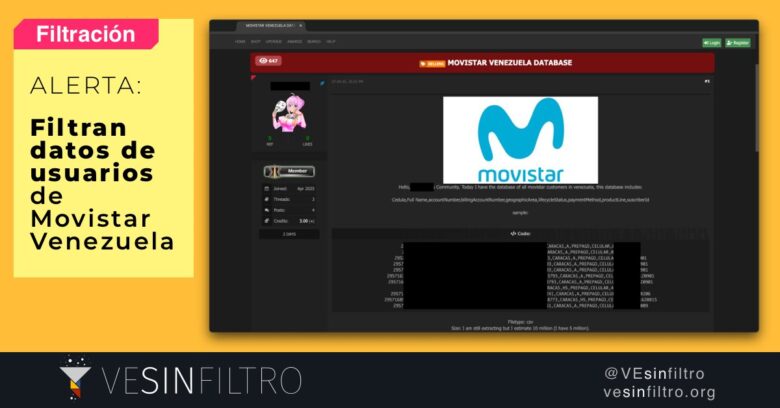 Venezuela Sin Filtro exige a Movistar aclarar filtración de datos de 3,2 millones de usuarios