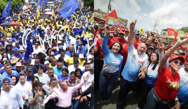 Chavismo cierra campaña electoral con muchas tarimas y oposición con recorridos  