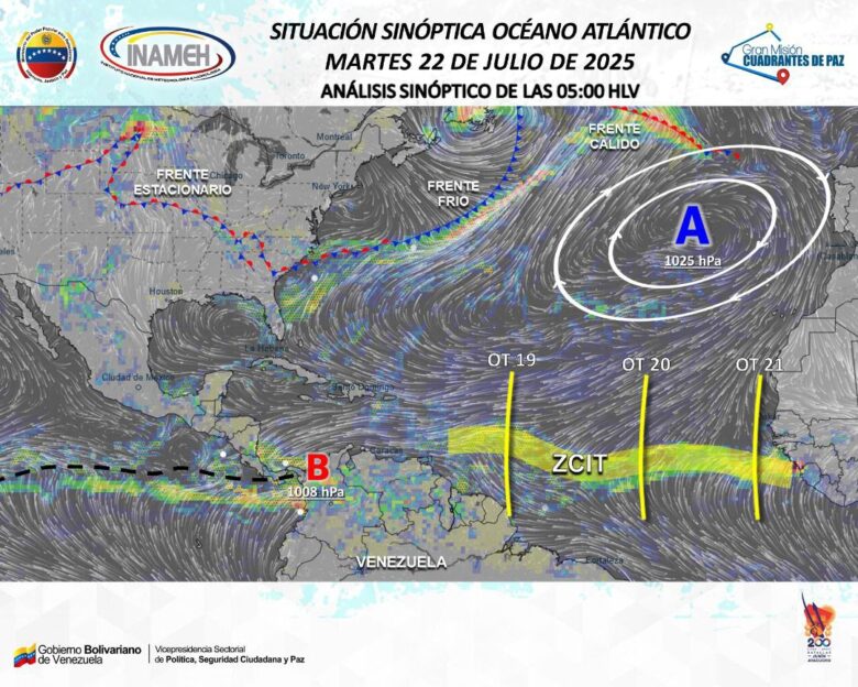 nameh estima lluvias en gran parte de Venezuela este 22 de julio