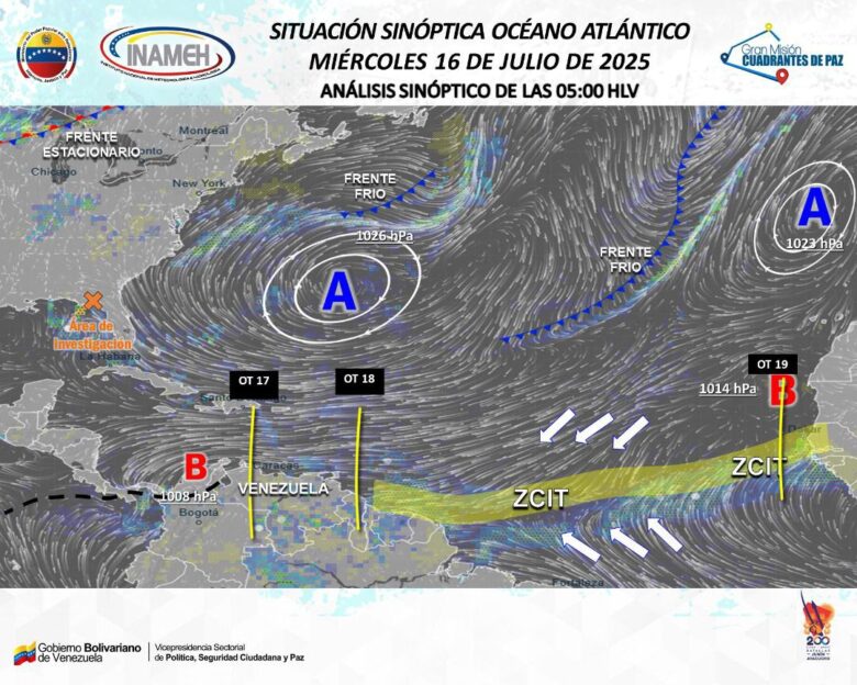 Ondas tropicales 17 y 18 están sobre Venezuela: Inameh pronostica lluvias