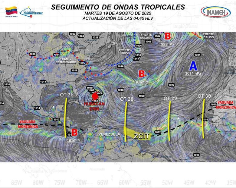 Chubascos y descargas eléctricas para este 19 de agosto en Venezuela