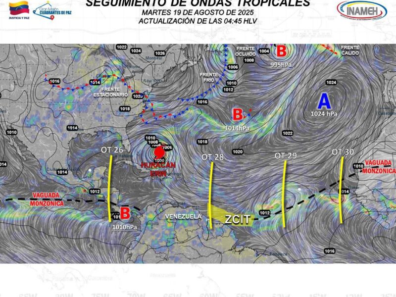 Chubascos y descargas eléctricas para este 19 de agosto en Venezuela