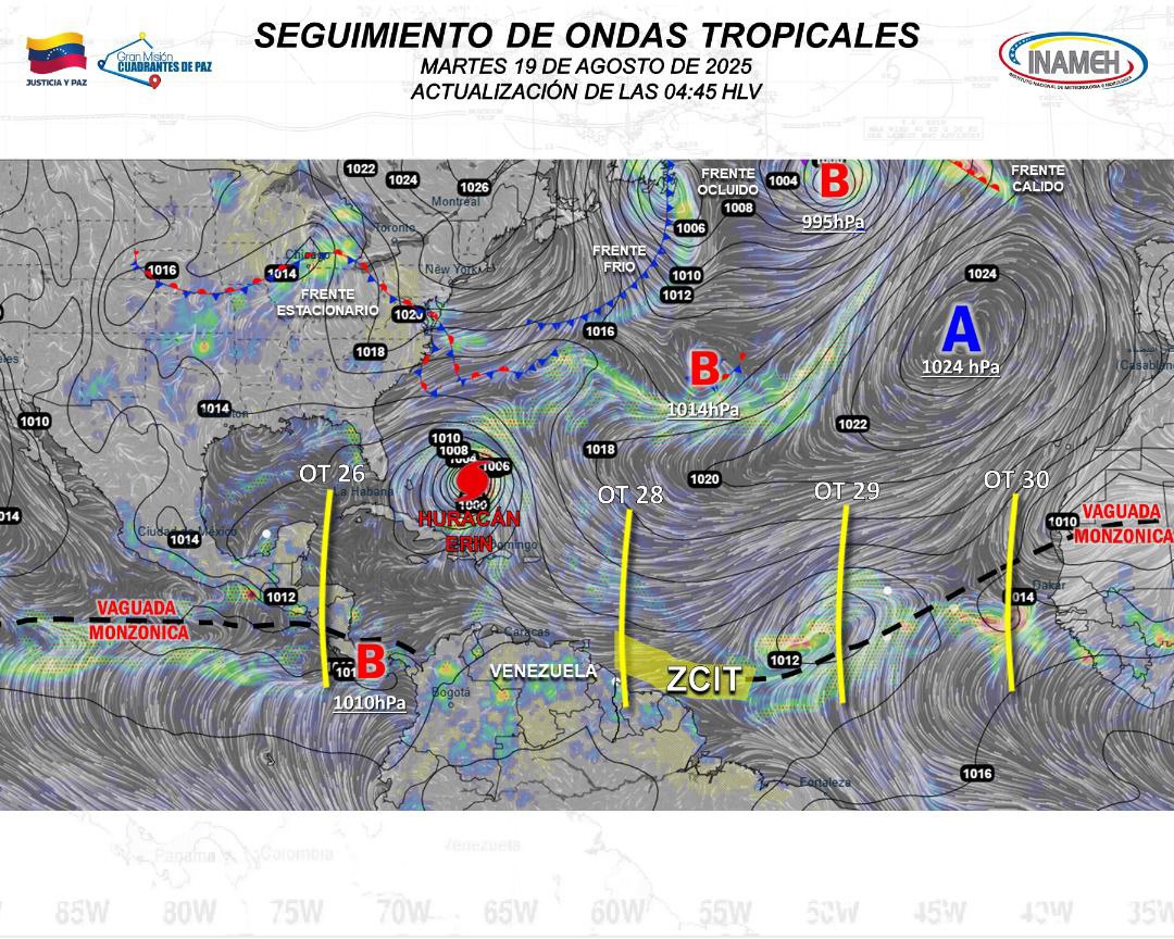 Chubascos y descargas eléctricas para este 19 de agosto en Venezuela